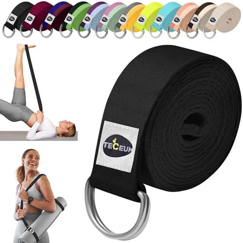 Yoga Strap & Mat Strap – 2 IN 1 – Cotton – 6 ft 8 ft 10 ft (30+ colors) – Adjustable Non-Slip Belt for Yoga, Pilates, Stretching, Physical Therapy, Fitness & Home Workout – For Carrying Mats