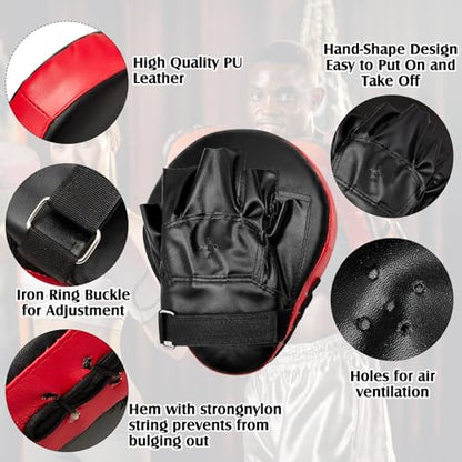 Gemscream 10 In1 Punching Mitts Kick Pad Set Taekwondo Pads Boxing Mitts Focus Pads Boxing Gloves Safety Head Guard Wrist Band for Kickboxing, Karate, Muay Thai, MMA Training - color: Black