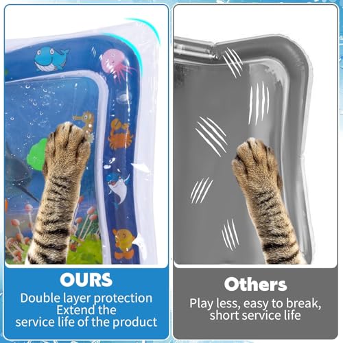 2 Pieces Upgraded Thickened Cat Water Mat,Interactive Cat Toy for Indoor Cats to Exercise, Hunting,Swatting, Anti-Scratch Leak Proof Foldable Water Sensory Play Mat with Fish for Pet Play
