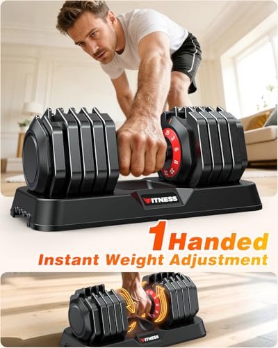 XDDIAS Adjustable Dumbbells Set of 2 for Strength Training, One-Hand Quick Adjust, 25/55/80/90 lbs Options, Anti-Slip Grip Handle, Compact Home Gym Weights for Men Women