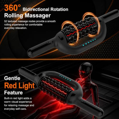 Electric Rolling Massager with Redlight, Handheld Percussive Roller Massger - color: Black