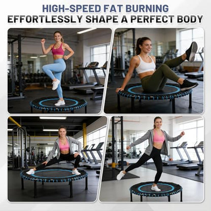 40"/48" Fitness Rebounder Trampoline with 4-Level Adjustable Foam Handle, Quiet and Stable Exercise Trampoline for Kids Adults, Indoor/Outdoor Mini Trampoline - color: Blue