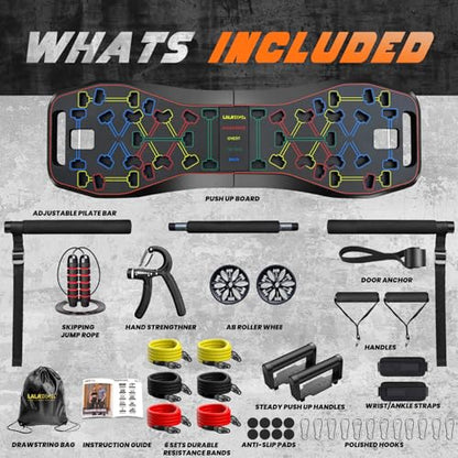 Push Up Board,36 in 1 Home Gym Equipment with Ab Roller Wheel & Resistance Bands, Portable Foldable Workout Board for Full Body Strength Training Men Women,Gift for Boyfriend