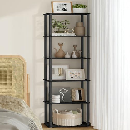 VASAGLE 6-Tier Shelf, Storage Shelves, Bookcase with Shelves, Living Room - color: Ebony Black + Ink Black, size: 6 Tiers (15"W)
