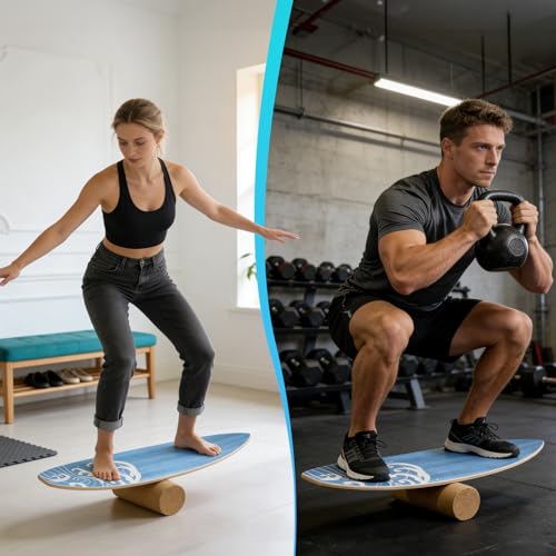Surf Balance Board Wooden Balance Board,3 Modes Wobble Board Trainer with Roller, Exercise Balancing Stability Trainer for Improve Balance, Surf Trainer & Sports Trainer Wobble Board