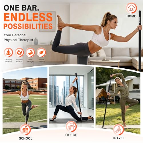 Adjustable Yoga Stick for Stretching & Balance, Upgraded Workout Pilates Equipment for Back Posture Corrector, 4-Section Steel Mobility Bar for Flexibility, Physical Therapy, Exercise Training