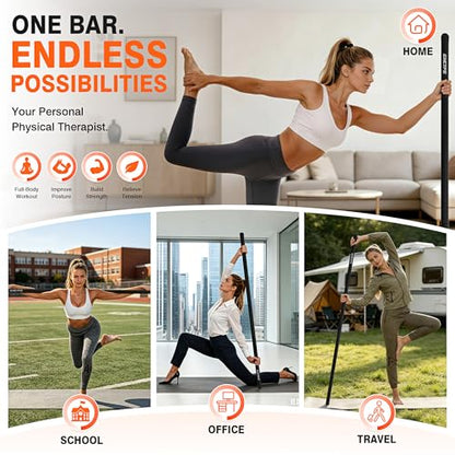 Adjustable Yoga Stick for Stretching & Balance, Upgraded Workout Pilates Equipment for Back Posture Corrector, 4-Section Steel Mobility Bar for Flexibility, Physical Therapy, Exercise Training