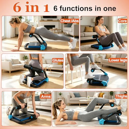 Ab Workout Machine, Adjustable Resistance Ab Trainer with Auto-Rebound, Foldable Sit Up Equipment for Full Body Workout, Core, Arms & Legs Training for Home Gym