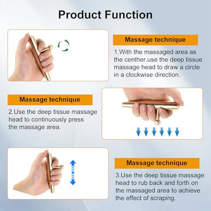 T-Bar Trigger Point Massager Tool - Copper Deep Tissue Massage Tool, Witha Small Massage Pen, for Neck Shoulder Back Feet, Manual Muscle Massage Stick (Copper)
