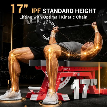 Keppi Fitness Bench6000 Weight Bench, Commercial Grade FID Workout Bench - color: Gloss Red