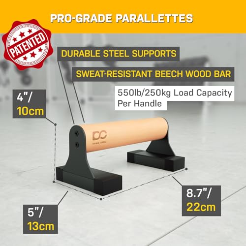 Parallettes Push Up Bar with Ergonomic Wooden Handles - Calisthenics Equipment - Non-slip Parallel Bars for Strength Training and Calisthenics - Pushup Handles Parallettes Bars - size: 9 IN