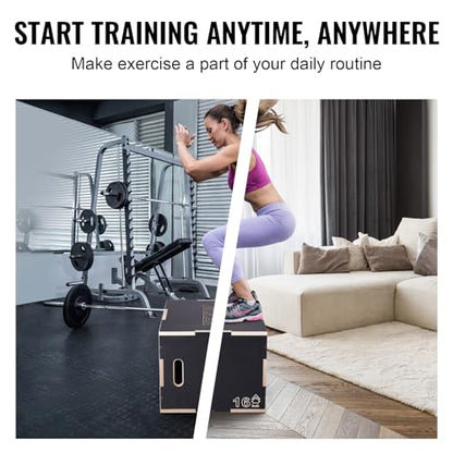 VEVOR 3 in 1 Plyometric Jump Box, Easy-to-Assemble Wood Plyo Box for Jumping Trainers, Home Gym Training and Conditioning - style: 24"x20"x16"