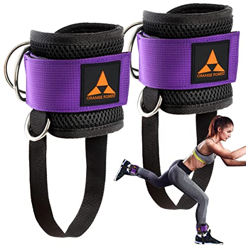 Ankle Strap for Cable Machine (Pair) Adjustable Comfort fit Neoprene and Reinforce 4 D-Rings, Upgraded Ankle Strap Gym Cable Attachment for Glute Kickbacks & Lower Body Exercises fit Women & Men - color: Purple