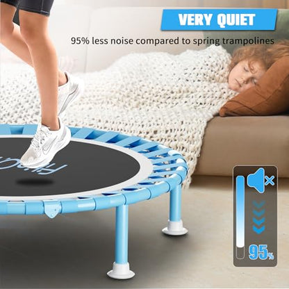 40" Fitness Mini Trampoline with Adjustable Handle Bar, 330lbs Foldable Bungee Rebounder for Adults and Kids, Stable & Quiet Exercise Rebounder Indoor Workout