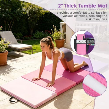 Gymnastics Mat, 3FTx6FT / 4FTx8FT 2" Thick Folding Kids' Gymnastic Tumbling Mat for Home Gym Exercise & Play