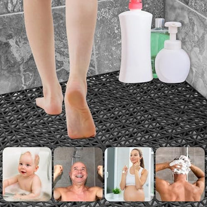 ToLanbbt Modular Interlocking Cushion 24P 11.8" x 11.8" Interlocking Rubber Floor Drain Holes Non-Slip Splicing Drainage Mats for Deck, Shower, Kitchen, Drain Pool, Sauna Bath, Indoor Outdoor (Black) - size: 24 PCS