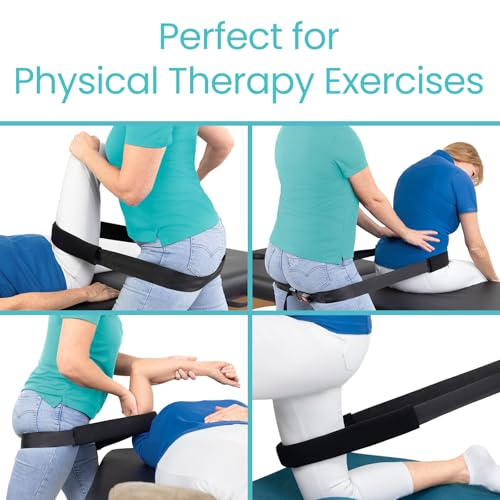 Vive Mobilization Belt for Physical Therapy with Buckle - Manual Traction Stretching Band - PT Traction Strap Belt for Stretching, Mobility, Massages & Exercise (Black)