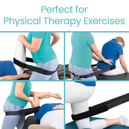 Vive Mobilization Belt for Physical Therapy with Buckle - Manual Traction Stretching Band - PT Traction Strap Belt for Stretching, Mobility, Massages & Exercise (Black)