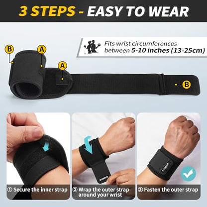 CAMBIVO Wrist Brace 2 Pack, Adjustable Compression Wrist Support for Carpal Tunnel, Tendonitis Pain Relief, Wrist Wraps for Weightlifting, Gym Fitness, Sleeping Night Support, Men Women