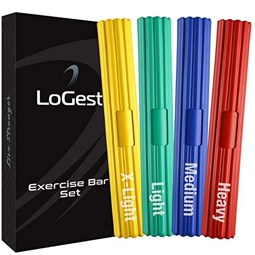 Logest Twist Hand Exerciser Bars for Physical Therapy - Relieves Tendonitis Pain & Improve Grip Strength - Tennis Elbow, Golfer's Elbow, Tendonitis, Wrist, Forearms Pain Relief Hand Therapy Bar - color: 4 Piece Set - Yellow Green Blue Red - X-Light Light
