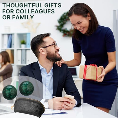 Hand Exercise Balls Set of 2, Chinese Stress Relief Baoding Balls with Leather Pouch - color: Green