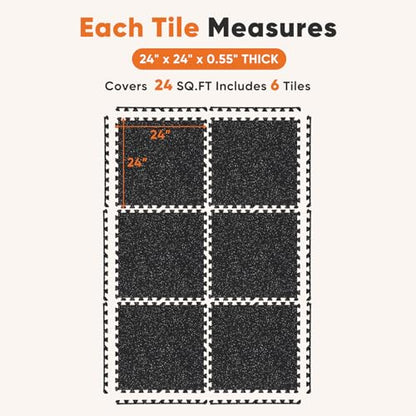 Sweetcrispy Interlocking Foam Floor Tiles - color: Black - Rubber - 6 Pcs - 24 Sq ft, size: 6 Pcs (24 Sq Ft)