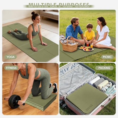 LVME Foldable Yoga Mat for Travel – 75"x31.5" | Large POE Exercise Mat with Storage Pouch,Fits Suitcase & Backpack,Ultra-Portable,6mm Non-Slip for Yoga,Pilates,Outdoor