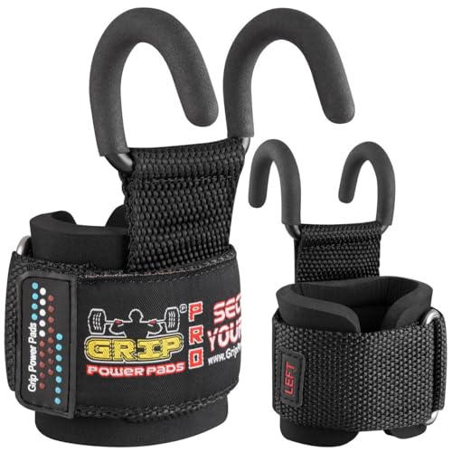 Weight Lifting Rod Hooks Heavy Duty Wrist Wraps Power Weight Lifting Training Gym Grips Straps Set of 2 - color: BLACK, size: MEN-Wrist Size Large