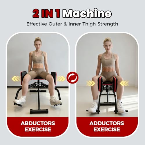 Hip Abductor Machine for Home Gym, 9 Levels Glute Workout Equipment, Booty Builder with 2 Resistance Bands, 2 in 1 Glute & Thigh Abductor Machine for Women & Men