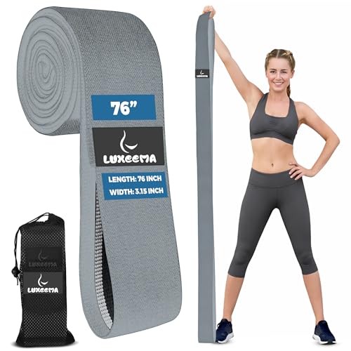Premium 76" Extra Long Resistance Band for Working Out, 3" Wide Non-Slip Fabric Exercise Band for Stretching, Yoga, Strength Training & Physical Therapy - color: Gray