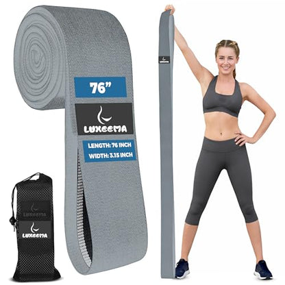 Premium 76" Extra Long Resistance Band for Working Out, 3" Wide Non-Slip Fabric Exercise Band for Stretching, Yoga, Strength Training & Physical Therapy - color: Gray