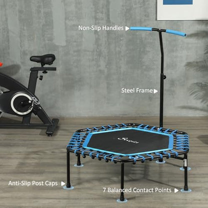 Soozier 45" Rebounder Trampoline for Adults, Mini Trampoline Indoor with Colorful LED Lights and Adjustable Handle, Quiet and Safe Bungee Rebounder