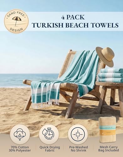 LANE LINEN Oversized Beach Towel, Beach Towels 4 Pack, Soft - Hunter Green - color: 23: Hunter Green, size: Pack of 4