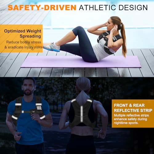 Weighted Vest for Men Women (20lb 16lb 12lb 8lb), Reflective Weighted Vest for Walking, Running, Workout & Fitness, Strength Training, Adjustable Buckles with Detachable Bag - size: 12 lbs