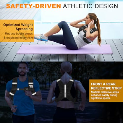 Weighted Vest for Men Women (20lb 16lb 12lb 8lb), Reflective Weighted Vest for Walking, Running, Workout & Fitness, Strength Training, Adjustable Buckles with Detachable Bag - size: 8 lbs