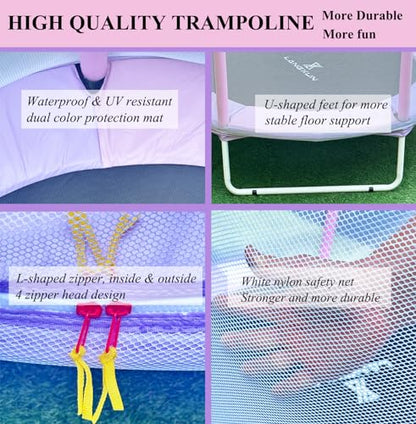 60" 6-in-1 Kids Trampoline, 5ft Mini Toddler Trampoline for Girls Boys - color: Purple&Pink 3- in-1