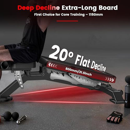 Commercial Adjustable Weight Bench, 1800LBS Heavy Duty Workout Bench for Home Gym Strength Training, Removable Leg Holder for Flat/Incline/Decline Sit Up & Full Body Workout