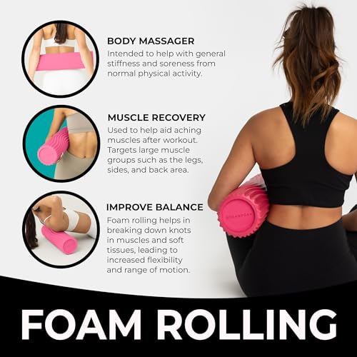 Tidal Roller - Hot Pink - Muscle Massage Foam Roller for Back Pain & Stretching - Firm and Ergonomic Wide Wave Textured - Yoga, Athletics, & Wellness - Full Size, 20" x 5" - color: Hot Pink