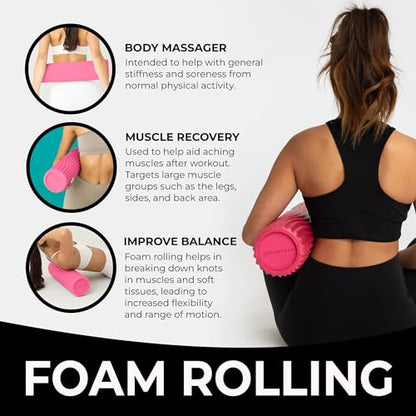 Tidal Roller - Hot Pink - Muscle Massage Foam Roller for Back Pain & Stretching - Firm and Ergonomic Wide Wave Textured - Yoga, Athletics, & Wellness - Full Size, 20" x 5" - color: Hot Pink