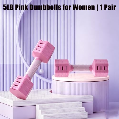 Pink Adjustable Dumbbells Set 5 LB Pair - Quick Dial System for Instant Weight Changes, Vibration Technology for Enhanced Toning, Non-Slip Handle, Space-Saving Home Gym Strength Training