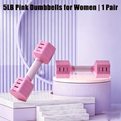 Pink Adjustable Dumbbells Set 5 LB Pair - Quick Dial System for Instant Weight Changes, Vibration Technology for Enhanced Toning, Non-Slip Handle, Space-Saving Home Gym Strength Training