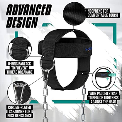 Yes4All Adjustable Neck Harness for Weight Training - Wide Padded Strap Support for Strengthening & Resistance Training, Weight Lifting Head Harness Black
