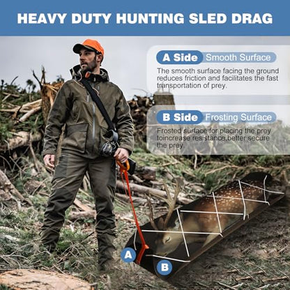 Deer Drag Sleds,Tear-Resistant Deer Sled Game Hauler,Portable Dead Deer Sled Game Hauler for Hunting with Deer Drag Harness and Handle,Dragging Sled for Deer Duck Hunting, Ice Fishing, Fire Wood
