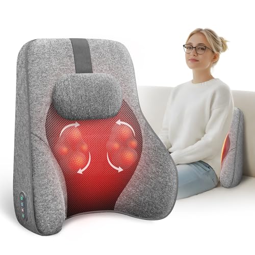 COMFIER Lumbar Support Pillow for Office Chair with 4 Shiatsu Massage Heads & Heat, Memory Foam Back Support for Computer Gaming Chair - Dark Gray - color: Dark Gray