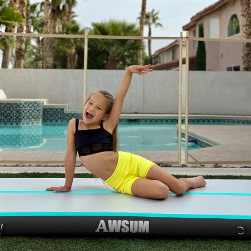 AWSUM Inflatable Gymnastics Mat, Tumble Track Air Mats with Pump - color: Mint Green/Black, size: 13ft*3.3ft*8in(4*1*0.2M)