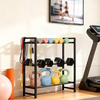 Aduanbang 3-Tier Adjustable Dumbbell Rack, Heavy-Duty Weight Storage Stand, 390 LB Capacity, Space-Saving Home Gym Organizer - color: Black
