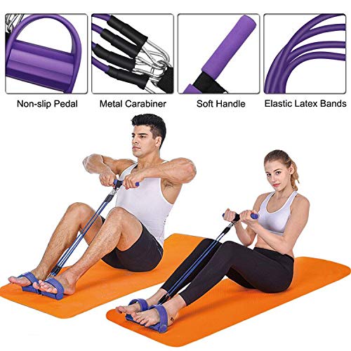 Pedal Resistance Band, 4-Tube Elastic Pull Rope, Sit-up Equipment, Yoga Strap Bodybuilding Expander, Exercise Bands, Fitness Equipment for Abdomen, Waist, Arm, Leg Stretching Slimming Training - color: Purple
