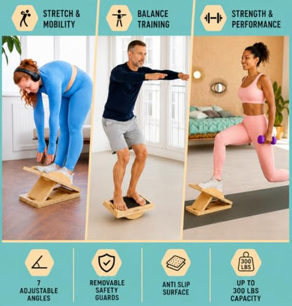 Slant Boards for Exercise – Slant Board with 7 Incline Angles – Transforms Into a Balance Board – Premium Calf Stretcher and Wobble Board for Effective Calf Stretching and Squats
