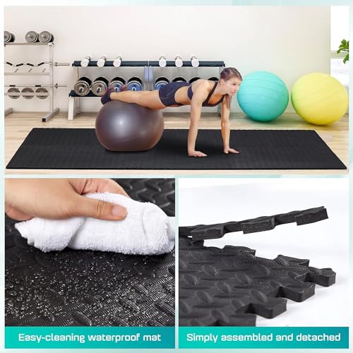 Yes4All 12,16,36 SQ.FT Puzzle Exercise Mat for Home Gym, EVA Interlocking Foam Floor Tiles with Border for Workout Equipment
