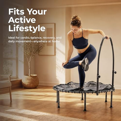 Sunny Health & Fitness 36”/40”/48” Bungee Exercise Trampoline for Adults with Adjustable Foam U-Shaped Handlebar – Home Indoor Cardio, Silent & Low Impact Bounce - size: 40" trampoline